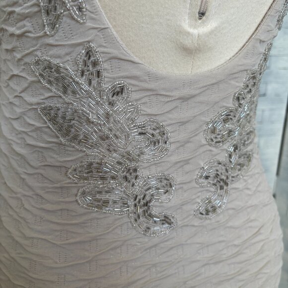 Free People Textured Beaded Scoop Neck Mini Dress Light Beige Short Sleeve - Picture 5 of 11